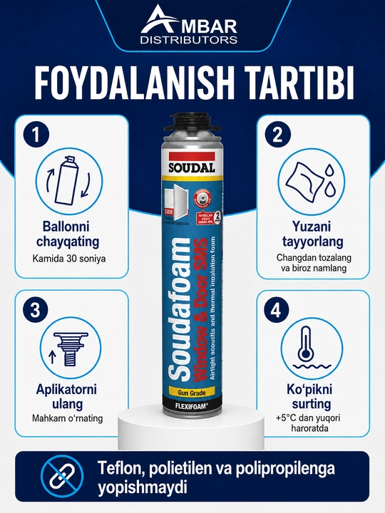 Soudal Soudafoam montaj ko‘pigi, qurilish va ta’mirlash uchun, 750 ml
