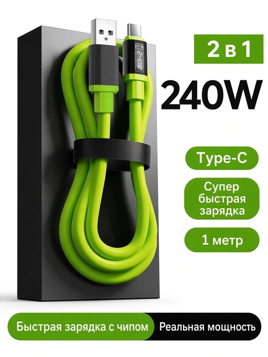 USB Type-C 2 tasi 1da kabel 240W, tez zaryadlash, 1 m / 1.5 m - 