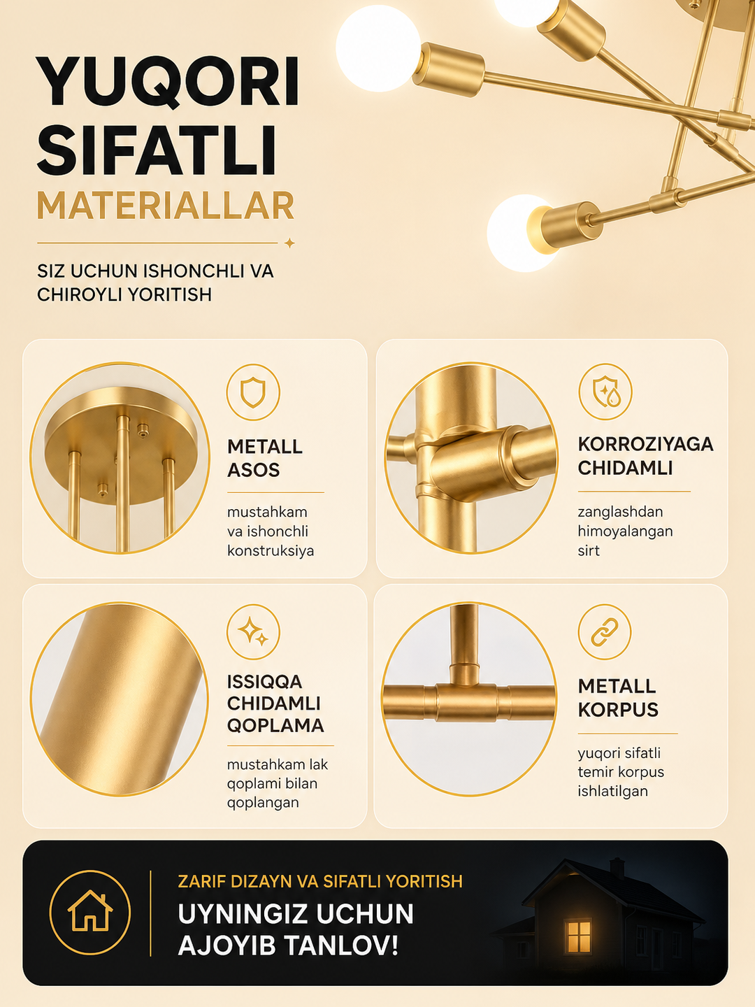 Lyustra shift, loft uslubida, 6, 8 lampochka, osma lyuistra, oshxona va zalga qandillar