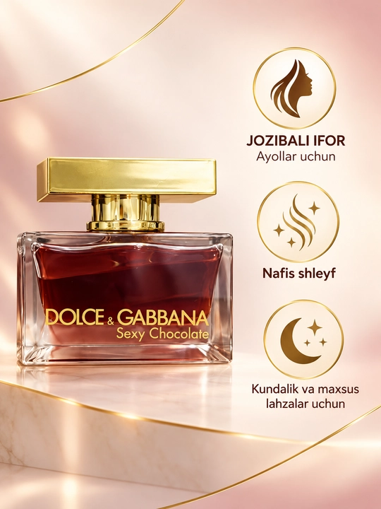 Dolce & Gabbana Sexy Chocolate ayollar parfyumlangan suv — shokolad, kakao, vanil va karamel ifori