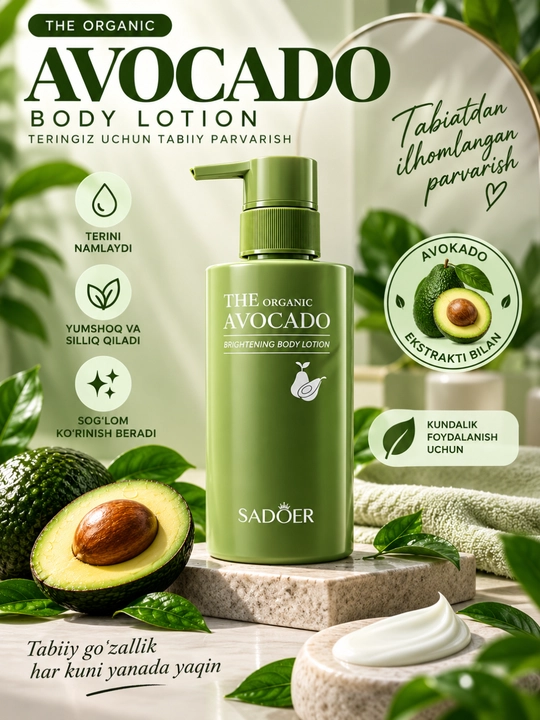 SADOER Avocado Body Lotion, avokadoli tana uchun namlantiruvchi loson