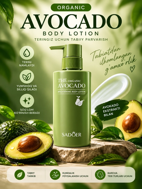 SADOER Avocado Body Lotion, avokadoli tana uchun namlantiruvchi loson - 