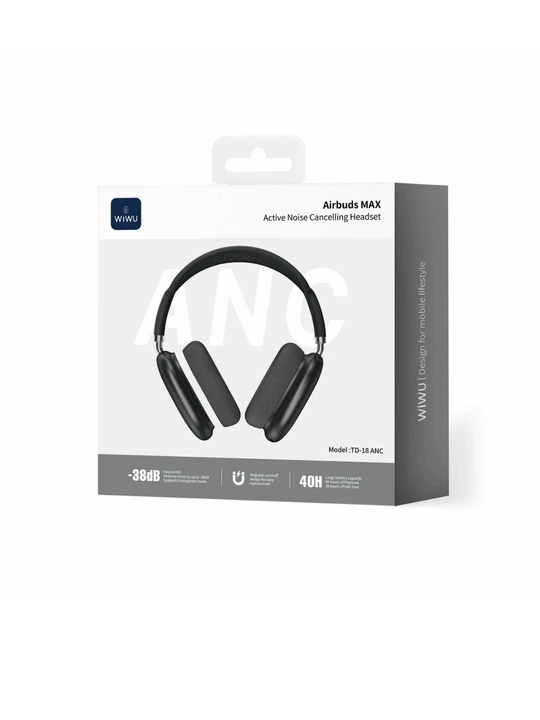 WiWU Airbuds MAX TD-18 ANC—Simsiz Bluetooth 6.0 quloqchin Hybrid ANC−38 dB, 40 mm, 40 soat