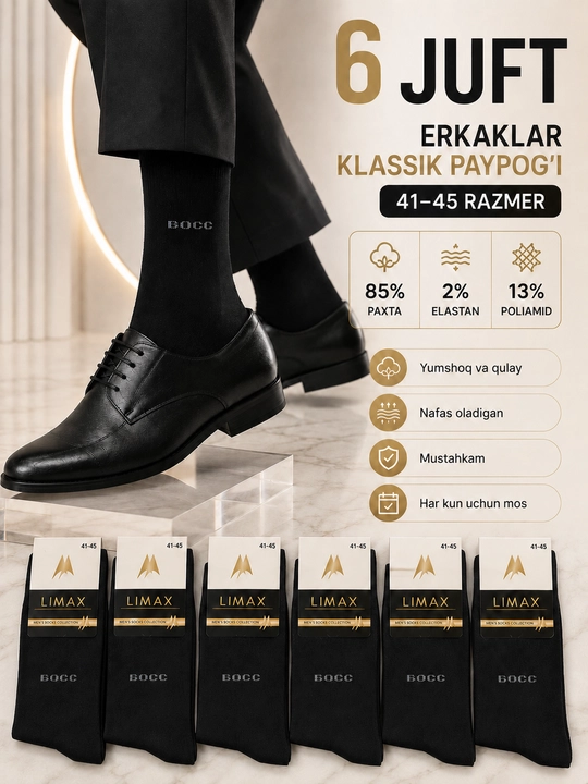 Erkaklar klassik paypog'i qora, kuzgi paypoq va erkaklar uchun paypoqlar, uzun paypoq 85%