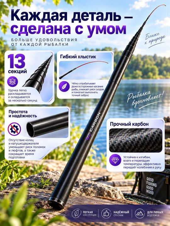Маховая удочка для рыбалки без колец