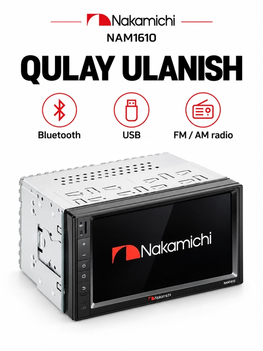 Nakamichi NAM1610 va NAM1712 avtomagnitola, 7 dyuymli ekran, Bluetooth, USB, FM/AM