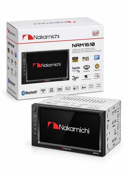Nakamichi NAM1610 va NAM1712 avtomagnitola, 7 dyuymli ekran, Bluetooth, USB, FM/AM