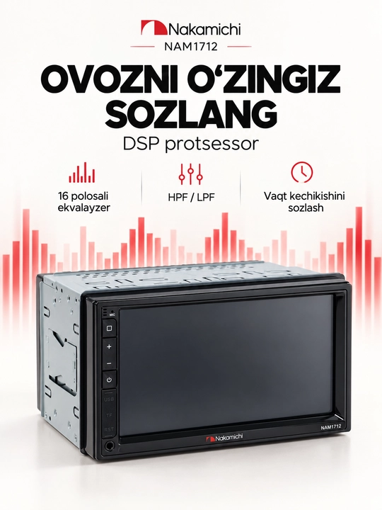 Nakamichi NAM1610 va NAM1712 avtomagnitola, 7 dyuymli ekran, Bluetooth, USB, FM/AM