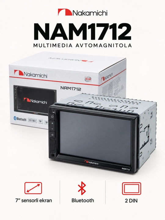 Nakamichi NAM1610 va NAM1712 avtomagnitola, 7 dyuymli ekran, Bluetooth, USB, FM/AM - 
