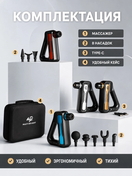 8 tasi 1 da zarbali massaj apparati, fascial massage gun, tana uchun, 8 ta nasadka, 32 tezlik