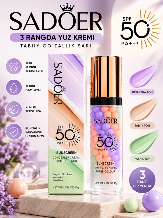 Солнцезащитный крем для лица SPF 50 PA+++, SADOER и BIOAQUA