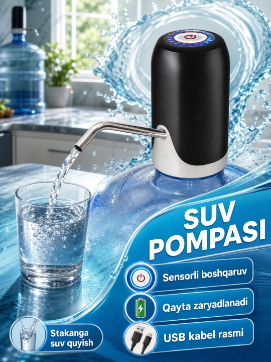 Elektr suv pompasi — qulaylik va tozalik! USB orqali quvvatlanadi. Har kun uchun - 