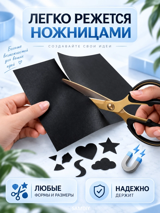 Магнитный винил, 10×15 см, с клеевым слоем, 0,5 мм, самоклеящийся магнитный лист