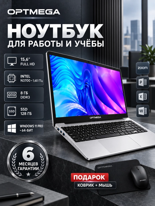 Ноутбук CADERNO 15.6" Intel N3700 8GB RAM 128GB SSD Windows 11 Pro - 