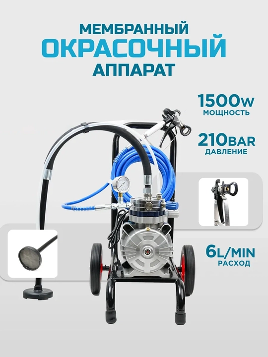 Безвоздушный распылитель BIYOTI BYT-16A 1500 Вт, 3000 PSI, 6 л/мин, сопло 523 - 