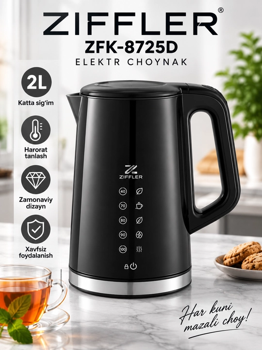 ZIFFLER ZFK-8725D 2 litr harorat boshqaruvli elektr choynak - 