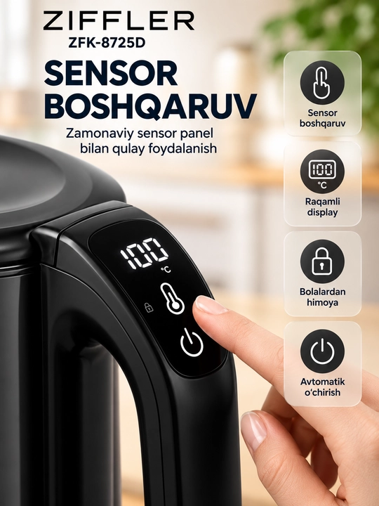 ZIFFLER ZFK-8725D 2 litr harorat boshqaruvli elektr choynak