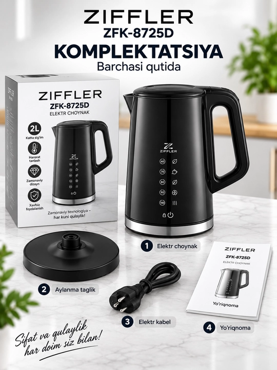 ZIFFLER ZFK-8725D 2 litr harorat boshqaruvli elektr choynak