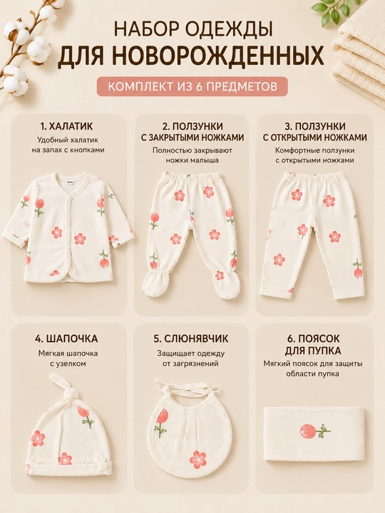 Комплект одежды для новорожденного, хлопок, набор для малыша, одежда для младенца