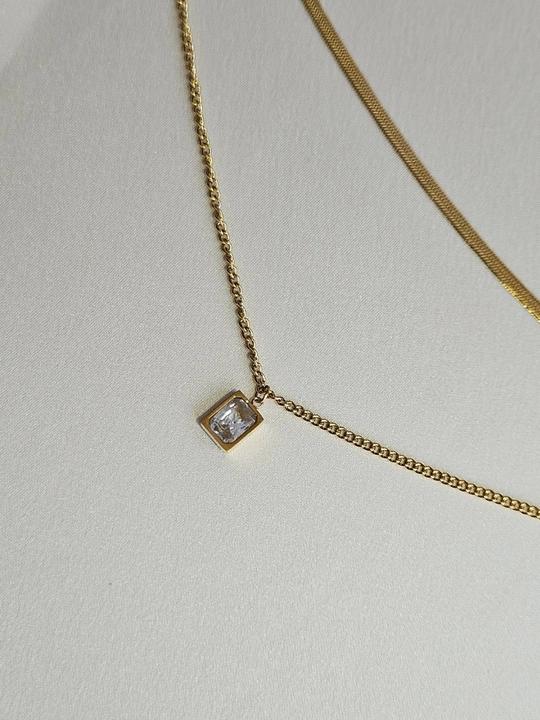 Ayollar uchun kulon va toshli ikki qatorli zanjir, Stainless Steel, zanglamaydigan po‘lat