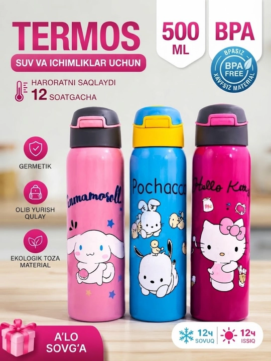 Termos-butilka, 500 ml — sport va kundalik foydalanish uchun, germetik qopqoqli - 