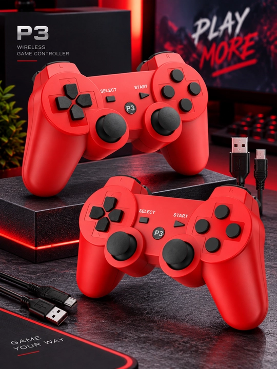 P3 DualShock 3 simsiz geympad, 2 dona, USB kabel bilan