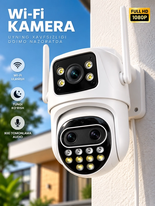 Aqlli Wi-Fi kamera, PTZ kuzatuv kamerasi tashqi kamera Full HD 360 darajali kamera - 