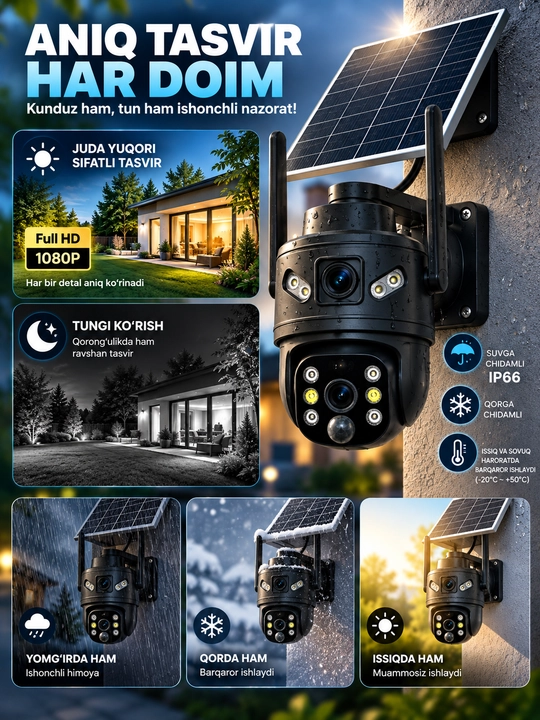 Aqlli Wi-Fi kamera, PTZ kuzatuv kamerasi tashqi kamera Full HD 360 darajali kamera