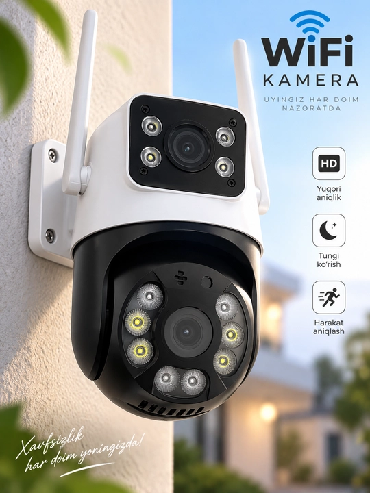 Aqlli Wi-Fi kamera, PTZ kuzatuv kamerasi tashqi kamera Full HD 360 darajali kamera - 