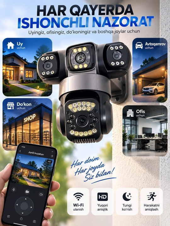 Aqlli Wi-Fi kamera, PTZ kuzatuv kamerasi tashqi kamera Full HD 360 darajali kamera