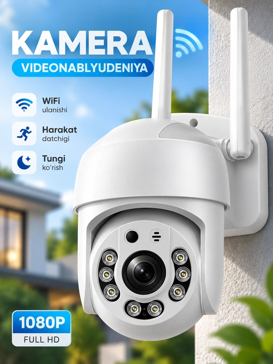 Aqlli Wi-Fi kamera, PTZ kuzatuv kamerasi tashqi kamera Full HD 360 darajali kamera - 