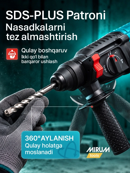 Elektr perforator MIRUM, perfarator otboynik va nasadkali perfarator nabor, 800 W