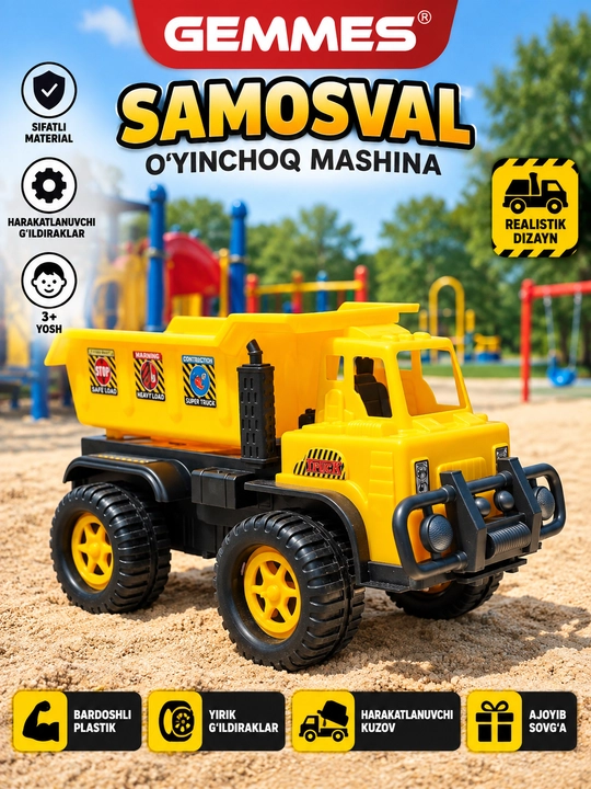 Белаз — игрушечный грузовик для детей, с подвижным кузовом и колёсами - 
