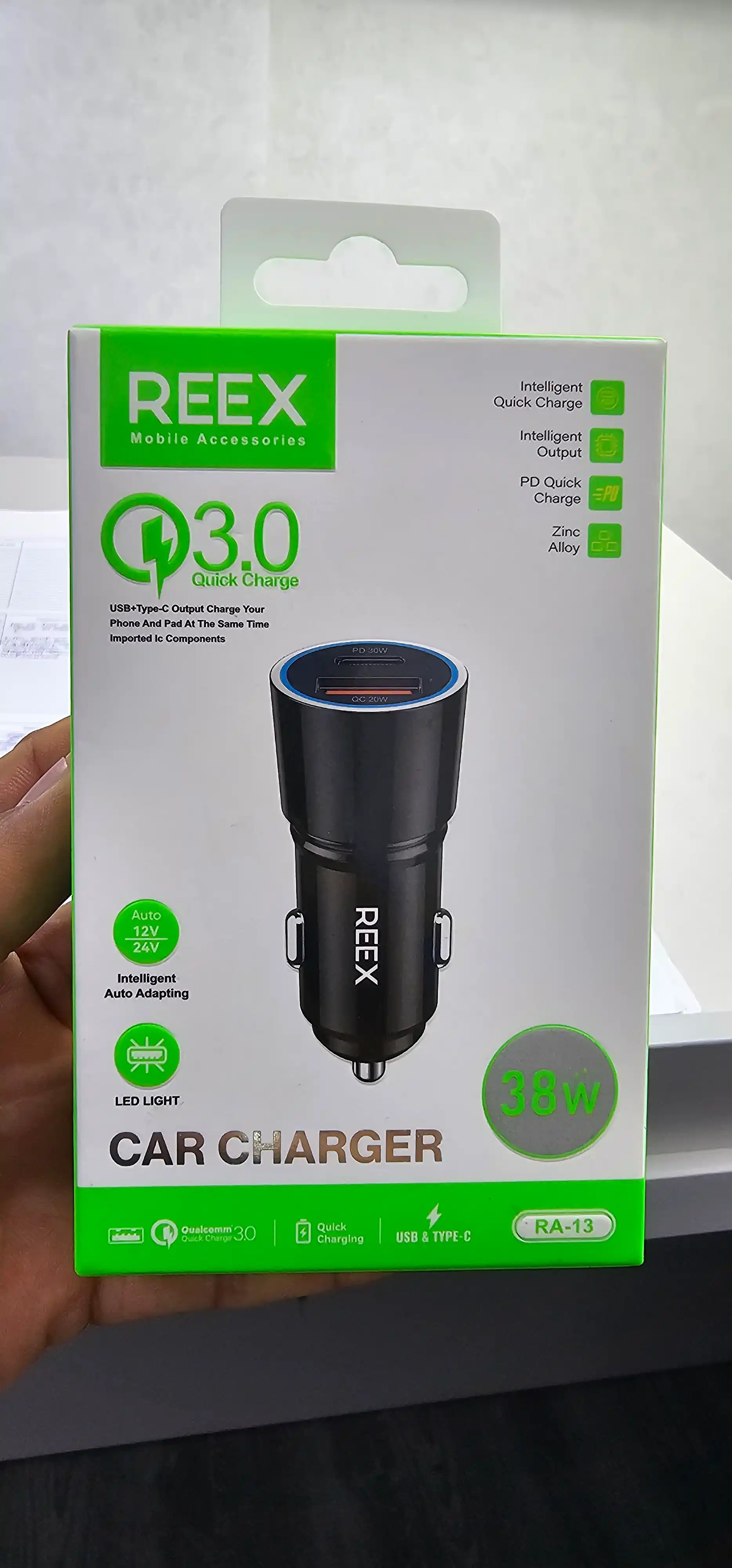 REEX avtomobil zaryadlovchi qurilma 20W 25W 38W USB Type-C PD Quick Charge 3.0
