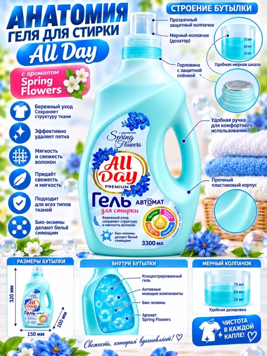 Гель, чистящее средство для стирки, гель для стирки, All Day гель