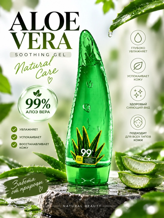 Yuz va tana terisini yumshatuvchi va namlovchi gel Aloe Vera, tana parvarishi, 120 ml - 