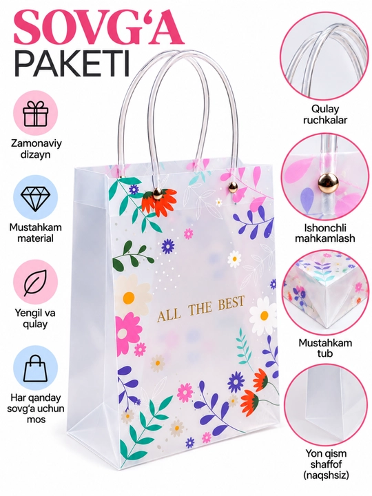 Sovg‘a paketi, polietilen paket, PVX, shaffof paket. Sovg'a uchun paket. Paket chiroyli