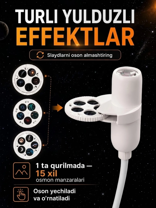 Bolalar uchun LED proyektor tungi chiroq, yulduzli osmon va koinot, USB chiroq, 3 disk