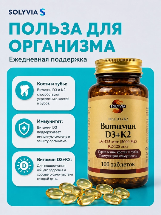 BADEX LIFE - Vitamin D3 + K2 5000 ME – suyaklar va immunitet uchun, 100 kapsula