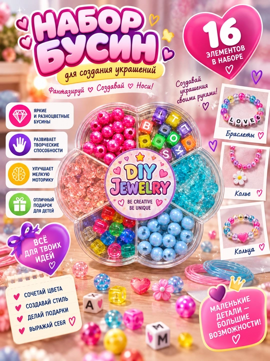 Детский набор для создания украшений DIY Jewelry «Бусины», разноцветный, 6+