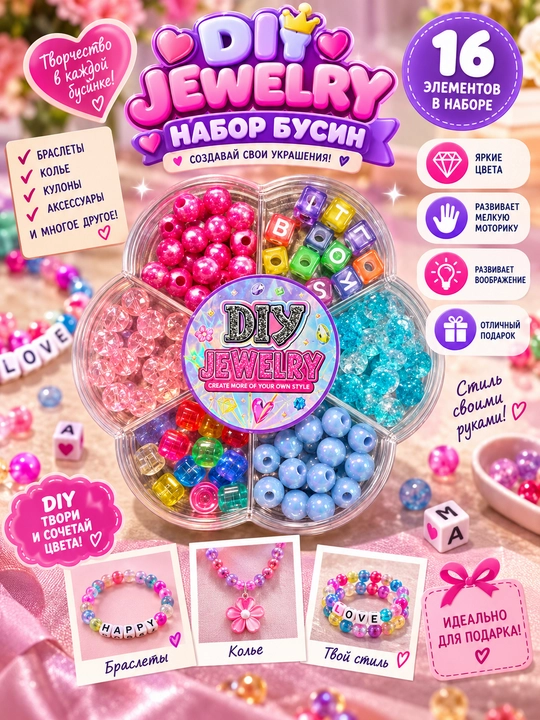 Детский набор для создания украшений DIY Jewelry «Бусины», разноцветный, 6+