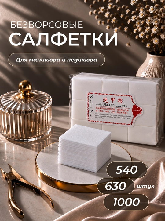 Manikyur va pedikyur uchun tukchasiz salfetkalar, 540, 630, 1000 dona - 