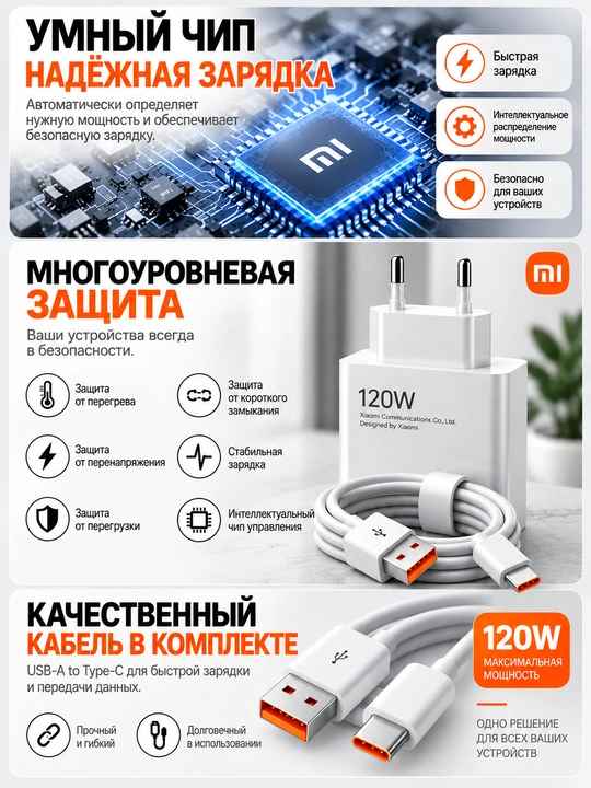 Xiaomi Hyper Charge Combo tezkor zaryadlovchi 33W / 67W / 120W, Type-C kabel bilan