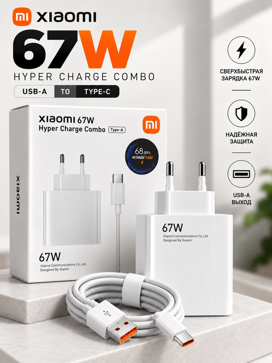 Xiaomi Hyper Charge Combo tezkor zaryadlovchi 33W / 67W / 120W, Type-C kabel bilan