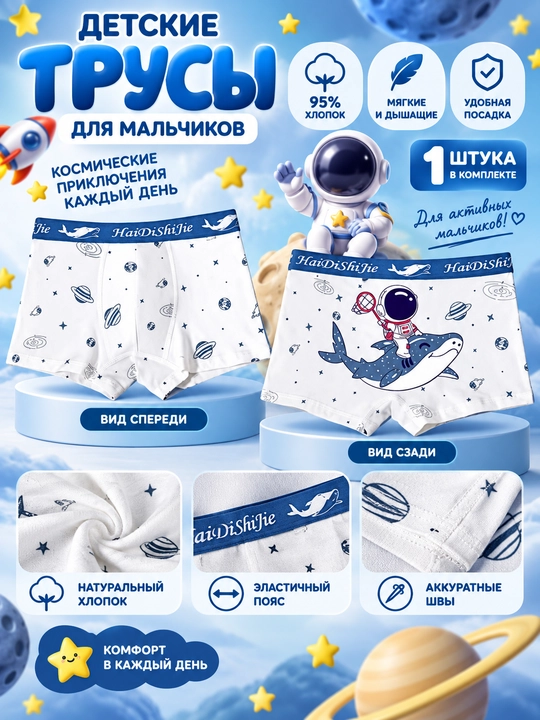 Трусики для мальчиков, 95% хлопок, боксеры, мягкие и удобные - 