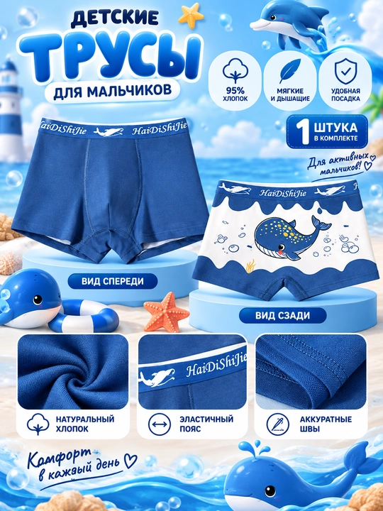 Трусики для мальчиков, 95% хлопок, боксеры, мягкие и удобные - 
