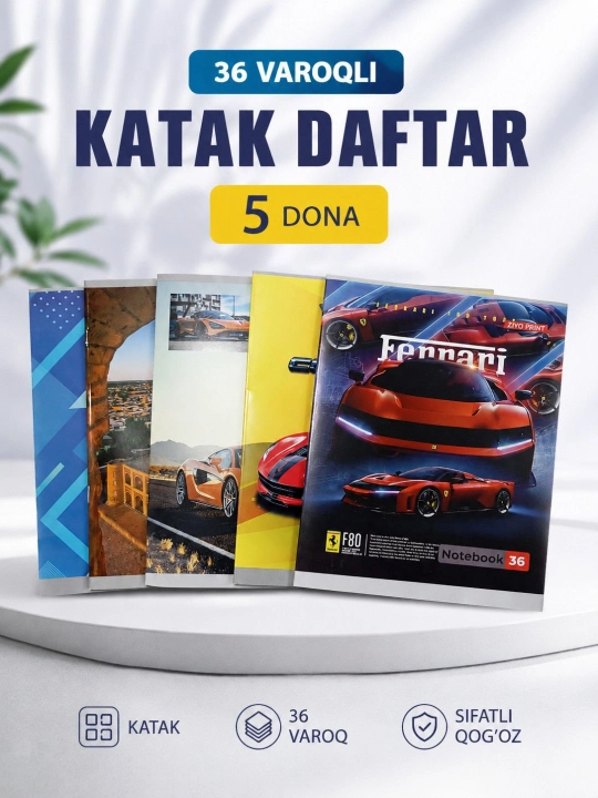 36 varoqli katak daftar 5 dona, matematika uchun maktab daftari, kate daftari