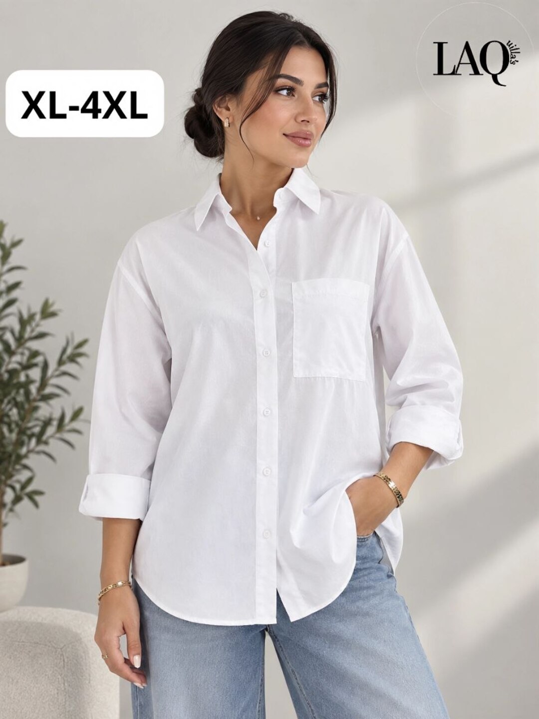 Рубашка женская с длинным рукавом, оверсайз, XL-4XL, Турция - 
