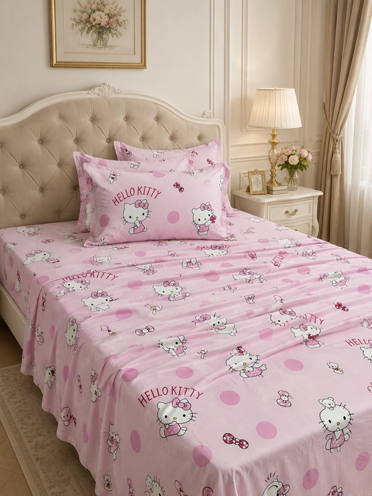 Детское постельное белье Hello Kitty, 1 спальное, 100% хлопок, розовое