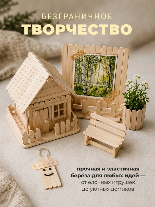 Деревянные палочки для DIY творчества, изготовления домиков, поделок и декора